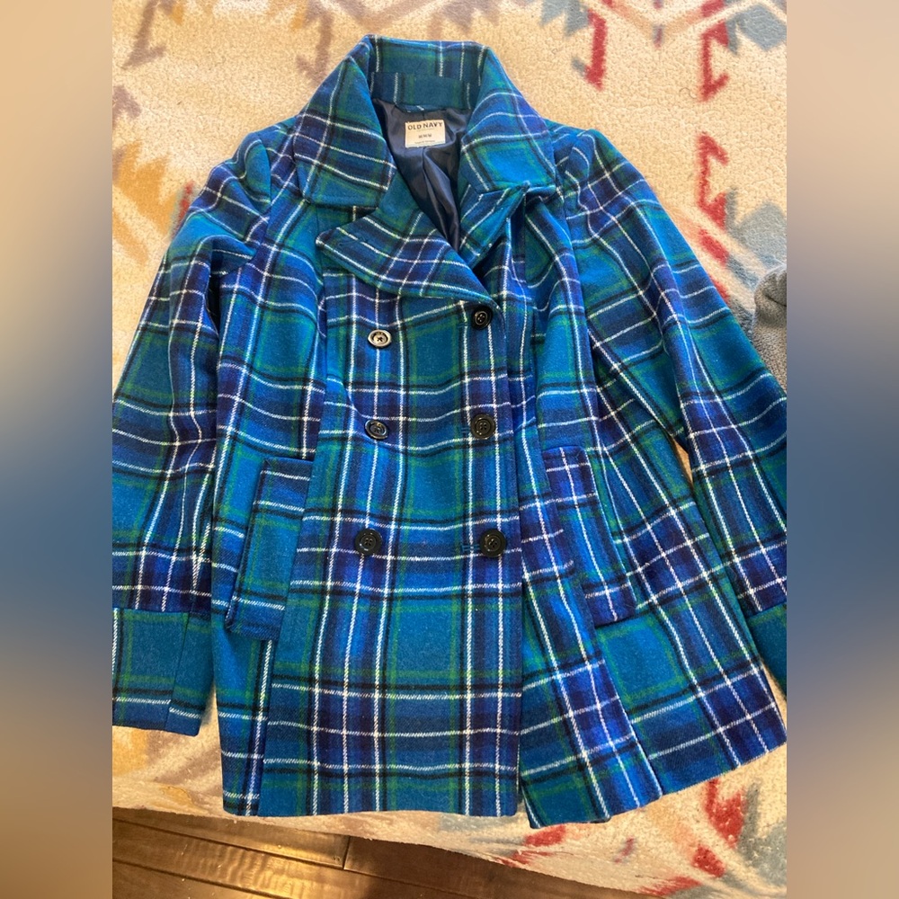 Blue Plaid Women's Wool Peacoat - Old Navy